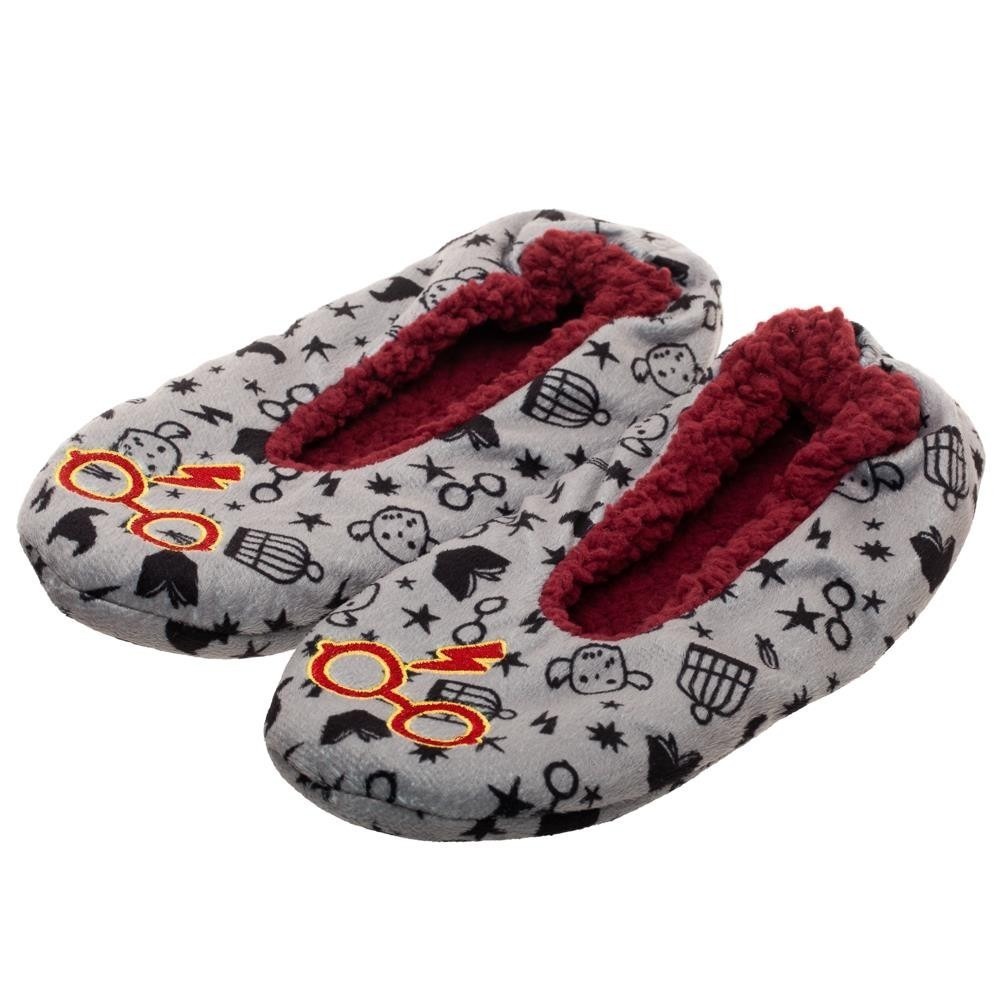 Size L/XL Harry Potter Cozy Slipper Socks Faux Fur Lining Grey Glasses and Scar